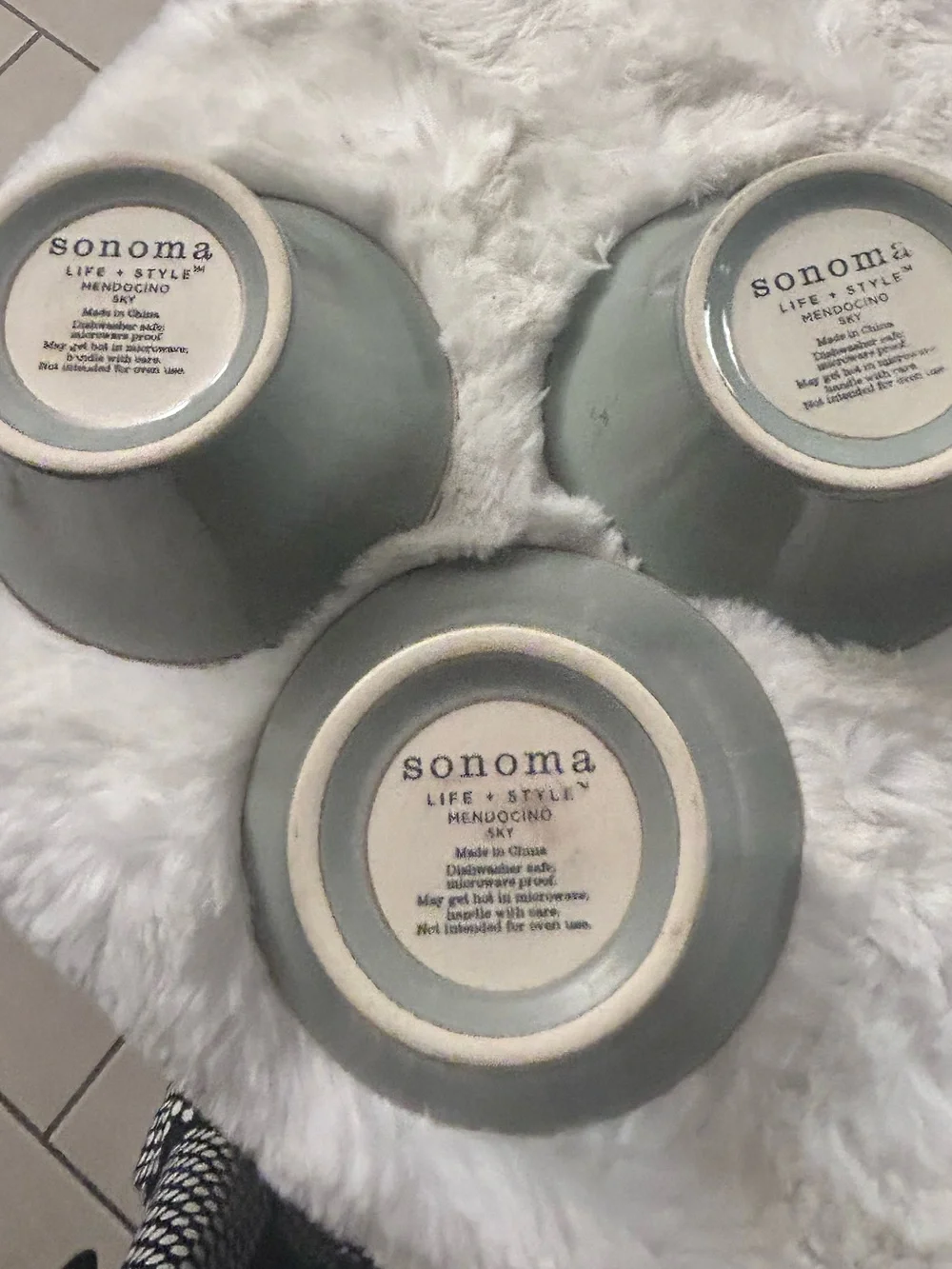 SET OF 3 SONOMA MENDOCINO SKY OATMEAL DESSERT BOWLS BLUE 4 3/4